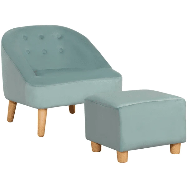 HOMCOM Kindersofa-Set Mit Fußhocker Grün 1 HOMCOM Kindersofa-Set Mit Fußhocker Grün