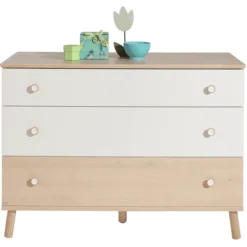 PAIDI Kommode Ylvie Breit 2 Schubladen Weiß 1 Schublade Birke