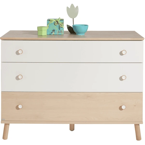 PAIDI Kommode Ylvie Breit 2 Schubladen Weiß 1 Schublade Birke 1 PAIDI Kommode Ylvie Breit 2 Schubladen Weiß 1 Schublade Birke