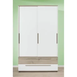 PAIDI Schiebetürenschrank Carlo 2-türig Schmal 1 Schublade Kreideweiß 1 Schublade Fichte