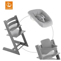 STOKKE® Mega Tripp Trapp® Set Hochstuhl Buche Storm Grey Inkl. Newborn Set™ Grey Und Baby Set Weiß