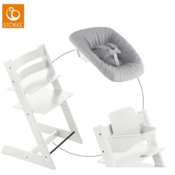 STOKKE® Mega Tripp Trapp® Set Hochstuhl Buche Weiß Inkl. Newborn Set™ Grey Und Baby Set Weiß