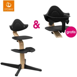 STOKKE® Nomi® Hochstuhl Eiche Natur / Schwarz + Gratis Baby Set Schwarz