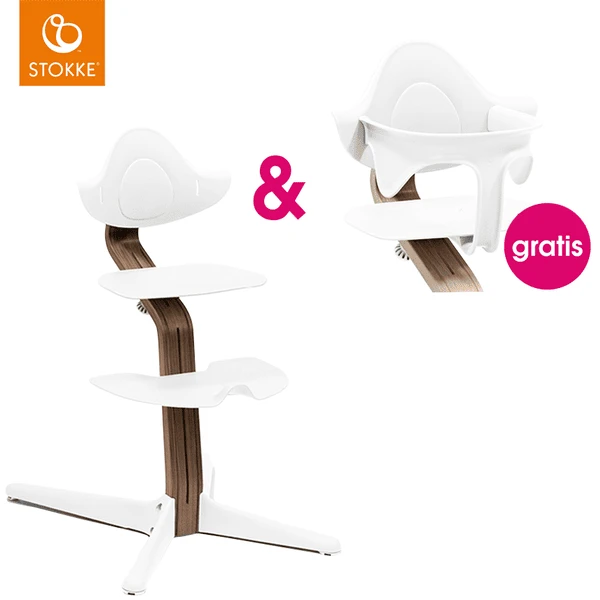 STOKKE® Nomi® Hochstuhl Walnuss / Weiß + Gratis Baby Set Weiß 1 STOKKE® Nomi® Hochstuhl Walnuss / Weiß + Gratis Baby Set Weiß