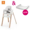 STOKKE® Steps™ Hochstuhl Weiß Buche Natur Inkl. Baby Set Weiß + Gratis Tray Weiß