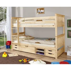 TiCAA Etagenbett Sammy Natur Mit 4 Funktionsschubladen
