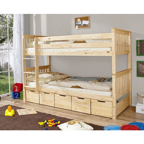 TiCAA Etagenbett Sammy Natur Mit 5 Schubladen 1 TiCAA Etagenbett Sammy Natur Mit 5 Schubladen