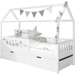 TiCAA Hausbett Traumhaus Mit 2 Schubladen