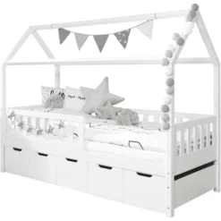 TiCAA Hausbett Traumhaus Mit 5 Schubladen