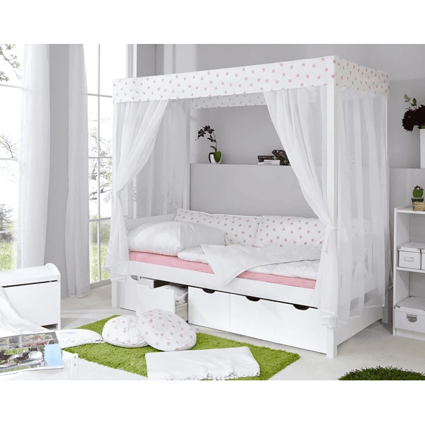 TiCAA Himmelbett Stern Weiß-rosa Mit 5 Schubkästen 1 TiCAA Himmelbett Stern Weiß-rosa Mit 5 Schubkästen