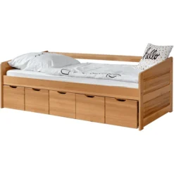 TiCAA Sofabett Micki Buche Natur Mit 5 Schubladen