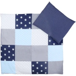 Ullenboom Baby Bettwäsche-Set Blau Hellblau Grau 80 X 80 Cm + 35 X 40 Cm